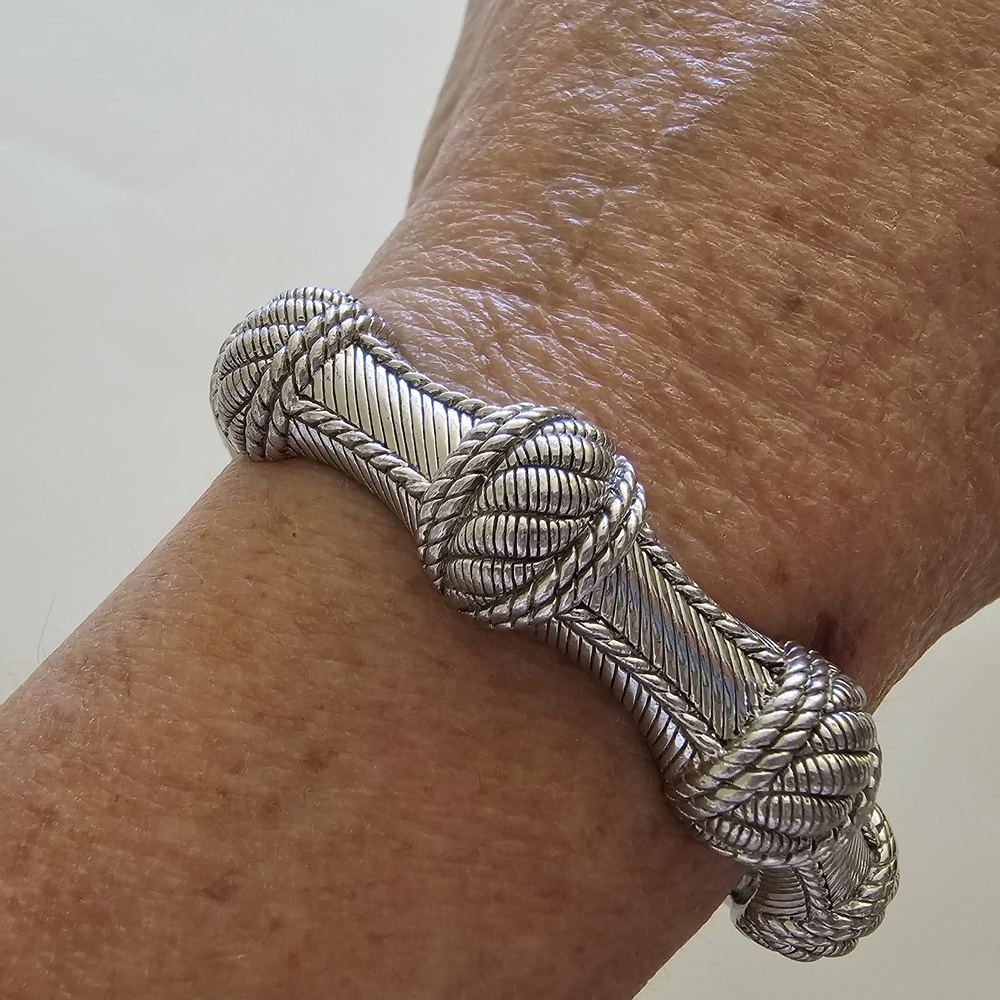 Vintage Judith Ripka Sterling Rope Textured Cuff Bracelet 43 Grams Small